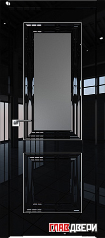 Дверь Profildoors 28L стекло Графит (молдинг серебро) (Черный Люкс)