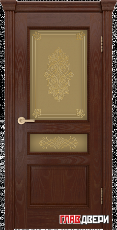 Дверь Linedoor Калина-П шевруд тон 35 со стеклом дамаск бр витраж золото