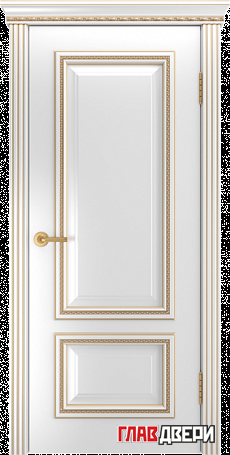 Дверь Linedoor Виолетта Д эмаль белая с патиной золото L-багет Б009 эмалевый карниз Б0013