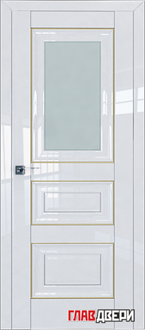 Дверь Profildoors 26L стекло матовое (молдинг золото) (Белый Люкс)