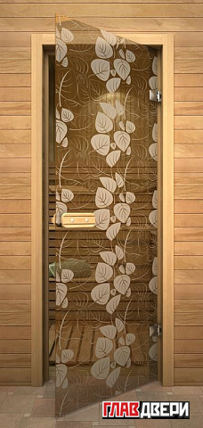 Дверь для сауны белые листья