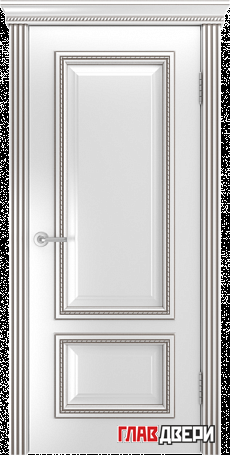 Дверь Linedoor Виолетта Д эмаль белая с патиной серый L-багет Б006 эмалевый карниз Б008